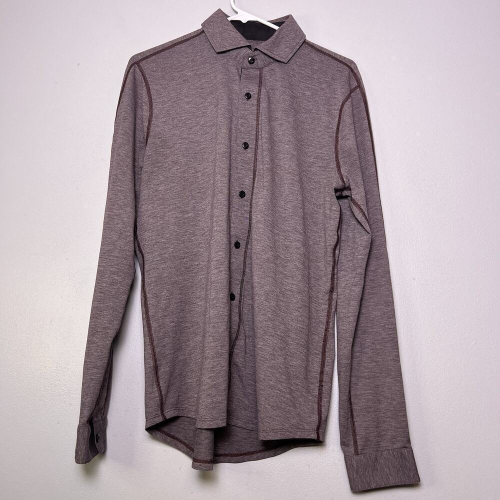 Lululemon Men's Button Down Long Sleeve Polo Shirt Sz M Burgundy Striped